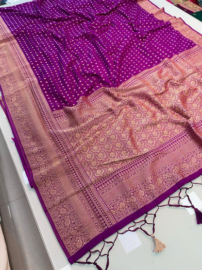 Piquant Purple Soft Banarasi Silk Saree With Fancifull Blouse Piece
