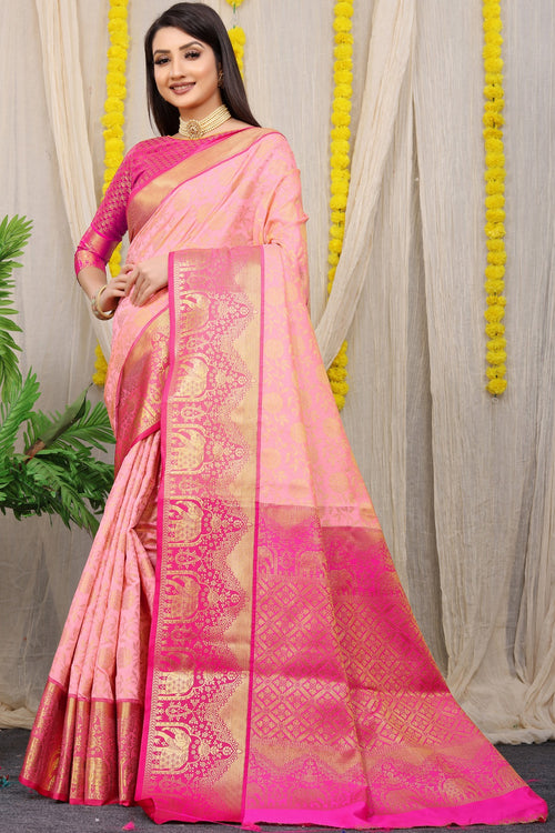 Load image into Gallery viewer, Sophisticated Baby Pink Kanjivaram Silk and Fugacious Blouse Piece

