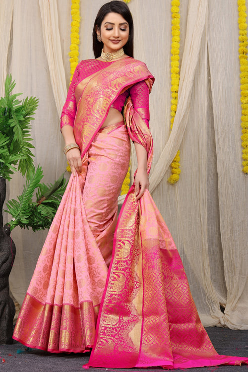 Load image into Gallery viewer, Sophisticated Baby Pink Kanjivaram Silk and Fugacious Blouse Piece
