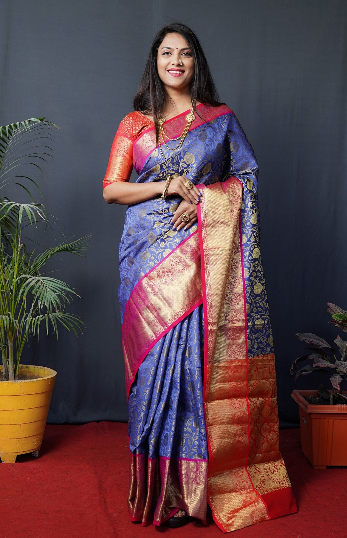 Pleasurable Blue Kanjivaram Silk With Conflate Blouse Piece