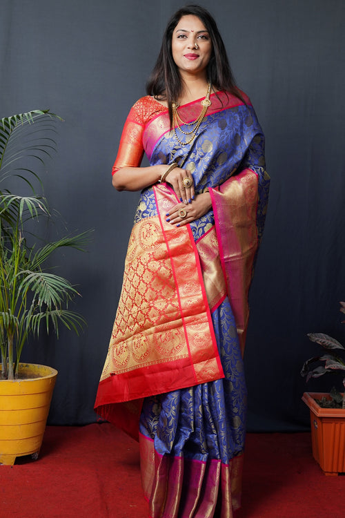 Load image into Gallery viewer, Pleasurable Blue Kanjivaram Silk With Conflate Blouse Piece
