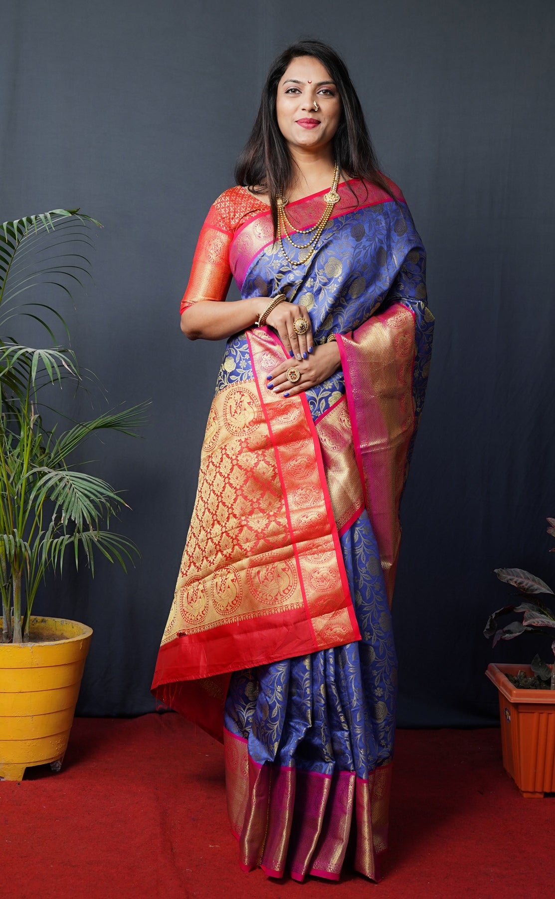 Pleasurable Blue Kanjivaram Silk With Conflate Blouse Piece