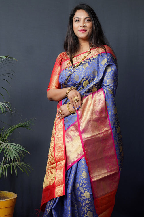 Load image into Gallery viewer, Pleasurable Blue Kanjivaram Silk With Conflate Blouse Piece
