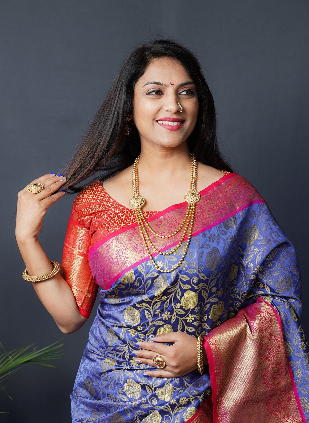 Pleasurable Blue Kanjivaram Silk With Conflate Blouse Piece