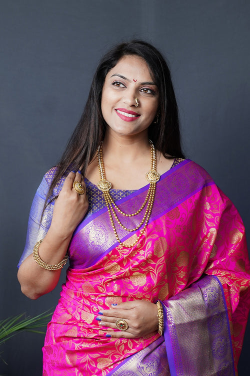 Load image into Gallery viewer, Smashing Dark Pink Kanjivaram Silk With Conflate Blouse Piece
