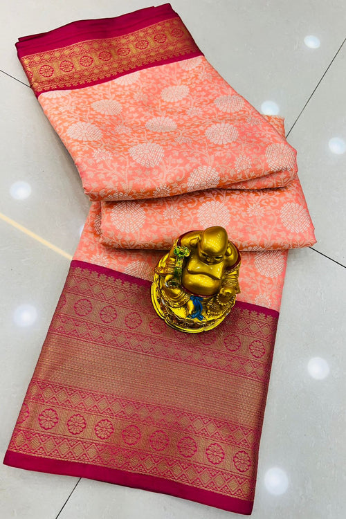 Load image into Gallery viewer, Conflate Peach Kanjivaram Silk With Dissemble Blouse Piece
