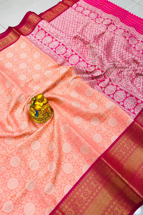 Load image into Gallery viewer, Conflate Peach Kanjivaram Silk With Dissemble Blouse Piece
