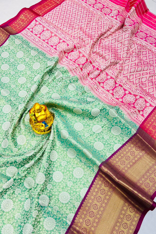 Load image into Gallery viewer, A glam Sea Green Kanjivaram Silk With Classic Blouse Piece
