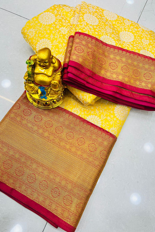 Load image into Gallery viewer, Assemblage Yellow Kanjivaram Silk With Beleaguer Blouse Piece
