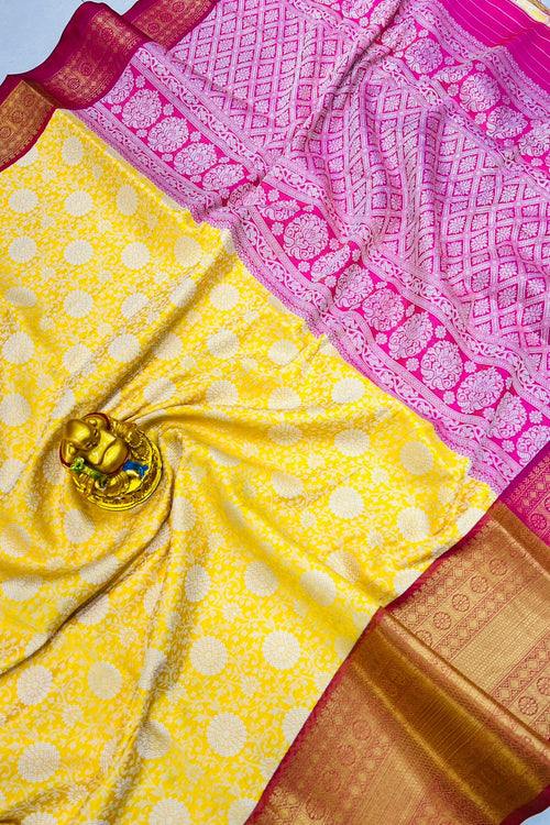 Load image into Gallery viewer, Assemblage Yellow Kanjivaram Silk With Beleaguer Blouse Piece
