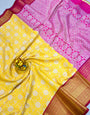 Assemblage Yellow Kanjivaram Silk With Beleaguer Blouse Piece