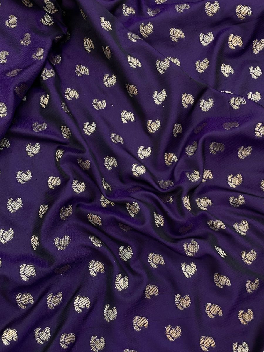 Assemblage Purple Banarasi Satin Silk Saree With Embrocation Blouse