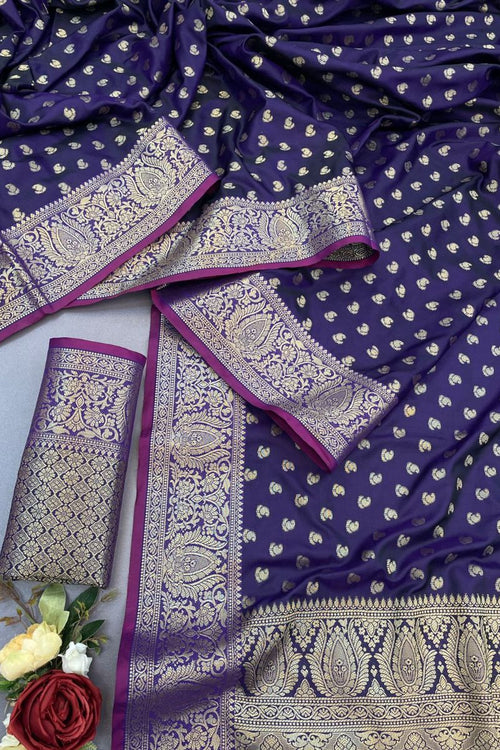 Load image into Gallery viewer, Assemblage Purple Banarasi Satin Silk Saree With Embrocation Blouse
