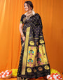 Gleaming Black Paithani Silk Saree With Super classy Blouse Piece