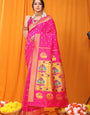 Lovely Dark Pink Paithani Silk Saree With Super classy Blouse Piece