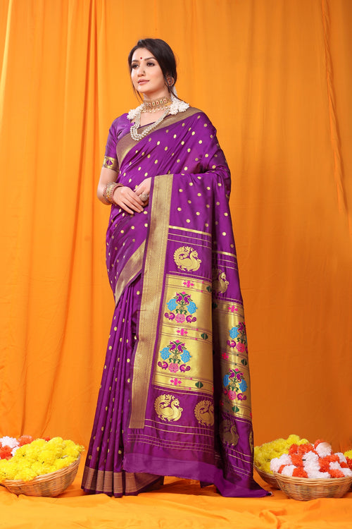 Load image into Gallery viewer, Classy Purple Paithani Silk Saree With Super classy Blouse Piece
