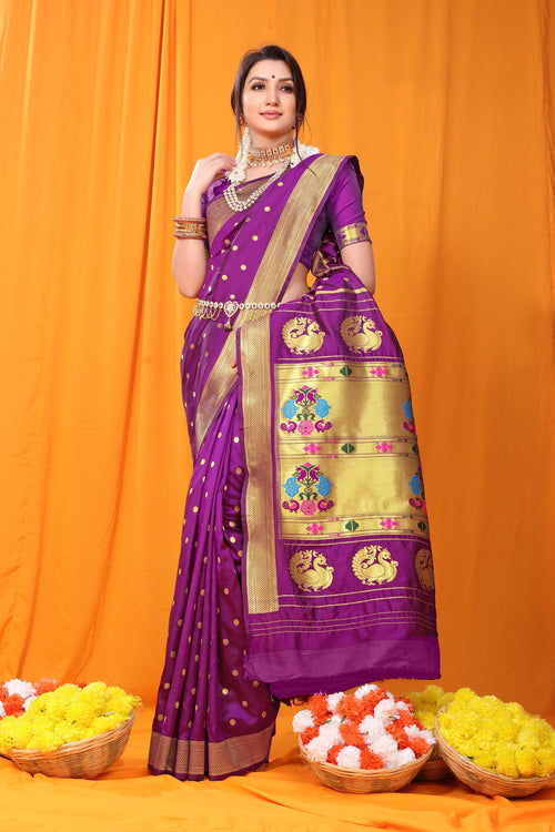 Load image into Gallery viewer, Classy Purple Paithani Silk Saree With Super classy Blouse Piece
