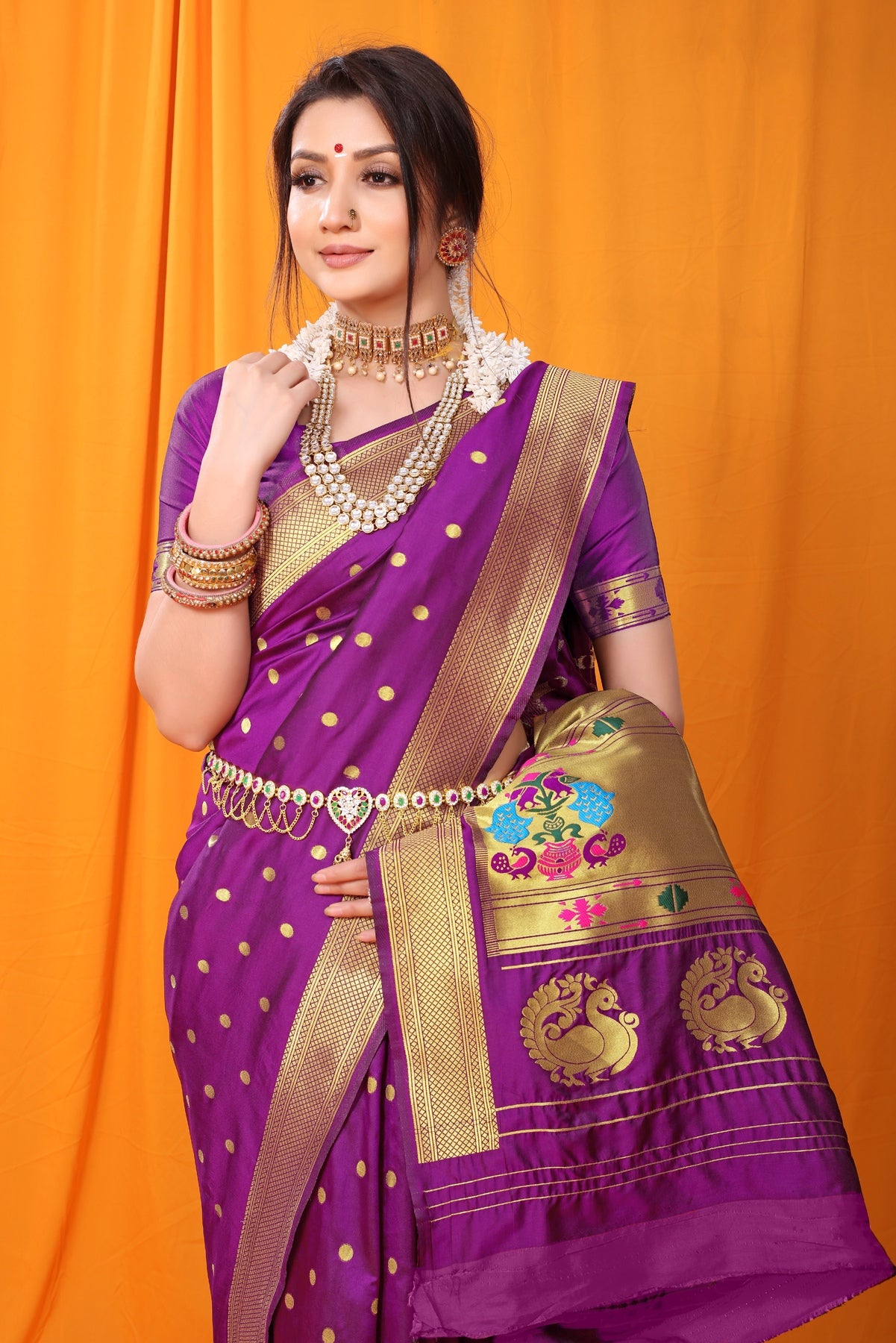 Buy VARKALA SILK SAREES Green Banarasi Soft Silk Paithani Regular Womens  Saree | Shoppers Stop
