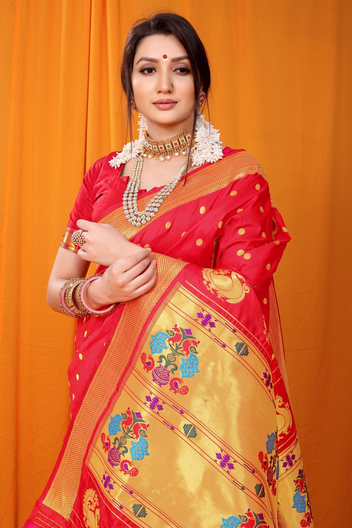 Buy Peach Embroidered Saree For Women Online