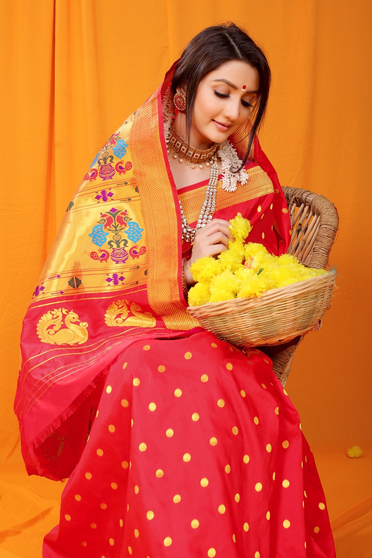 Sophisticated Red Paithani Silk Saree With Super classy Blouse Piece