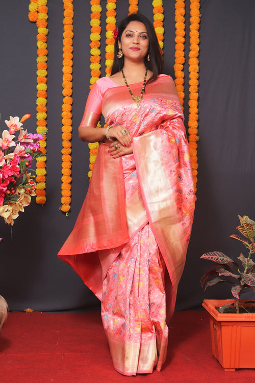 Load image into Gallery viewer, Eye-catching Baby Pink Kanjivaram Silk With Engaging Blouse Piece
