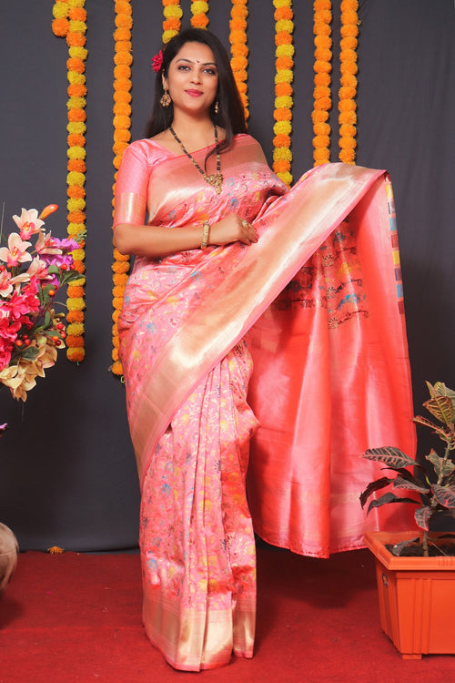 Load image into Gallery viewer, Eye-catching Baby Pink Kanjivaram Silk With Engaging Blouse Piece
