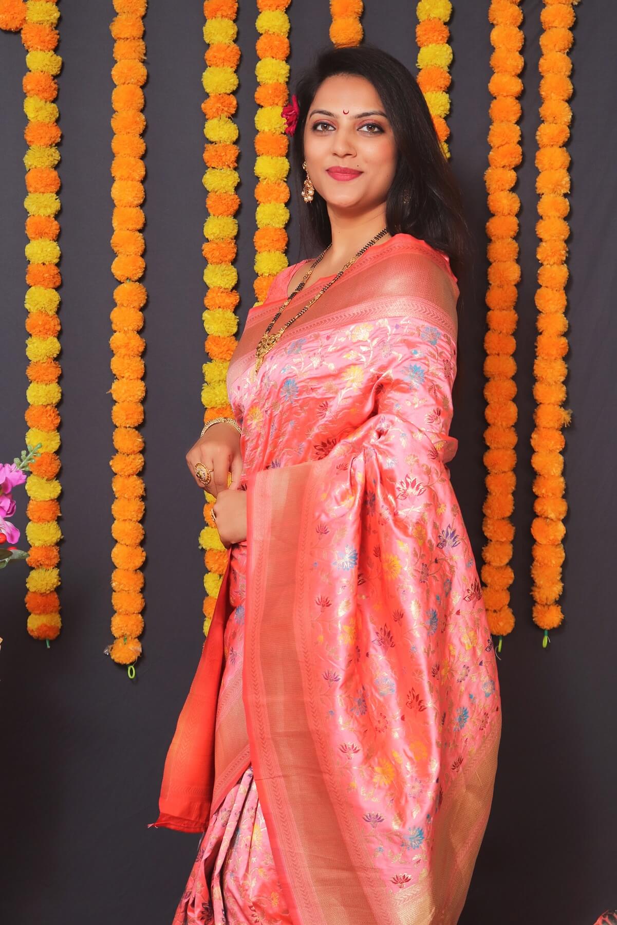 Eye-catching Baby Pink Kanjivaram Silk With Engaging Blouse Piece