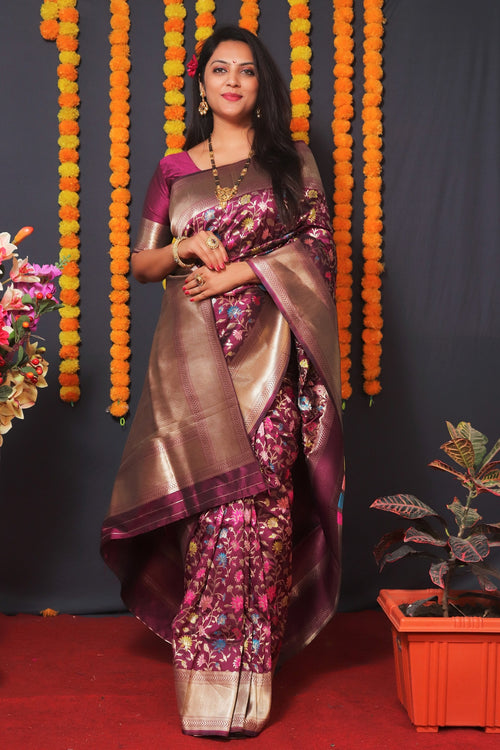 Load image into Gallery viewer, Charming Purple Kanjivaram Silk With Engaging Blouse Piece
