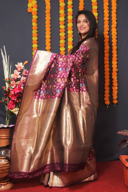 Load image into Gallery viewer, Charming Purple Kanjivaram Silk With Engaging Blouse Piece
