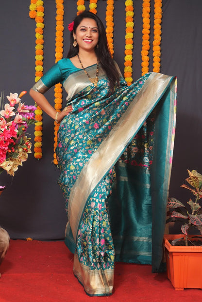 Deserving Rama Kanjivaram Silk With Engaging Blouse Piece