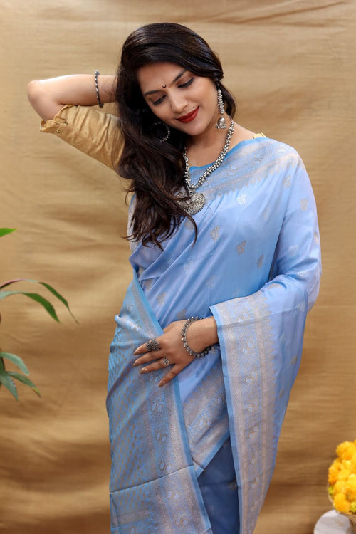 Load image into Gallery viewer, Blissful Grey Soft Banarasi Silk Saree With Inspiring Blouse Piece
