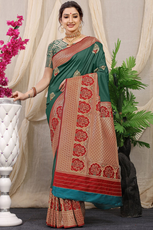 Load image into Gallery viewer, Murmurous Dark Green Kanjivaram Silk With Sizzling Blouse Piece
