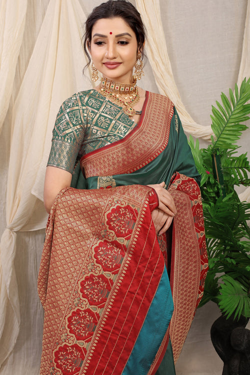 Load image into Gallery viewer, Murmurous Dark Green Kanjivaram Silk With Sizzling Blouse Piece
