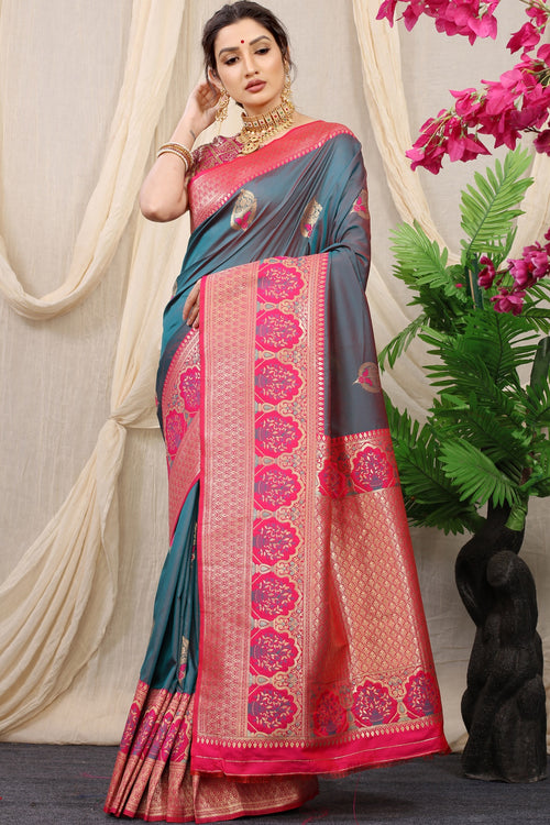 Load image into Gallery viewer, Imbrication Grey Kanjivaram Silk With Sizzling Blouse Piece
