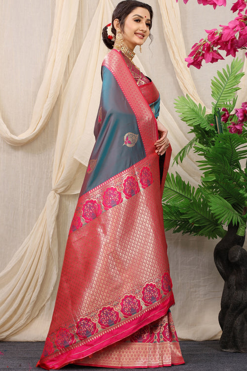 Load image into Gallery viewer, Imbrication Grey Kanjivaram Silk With Sizzling Blouse Piece
