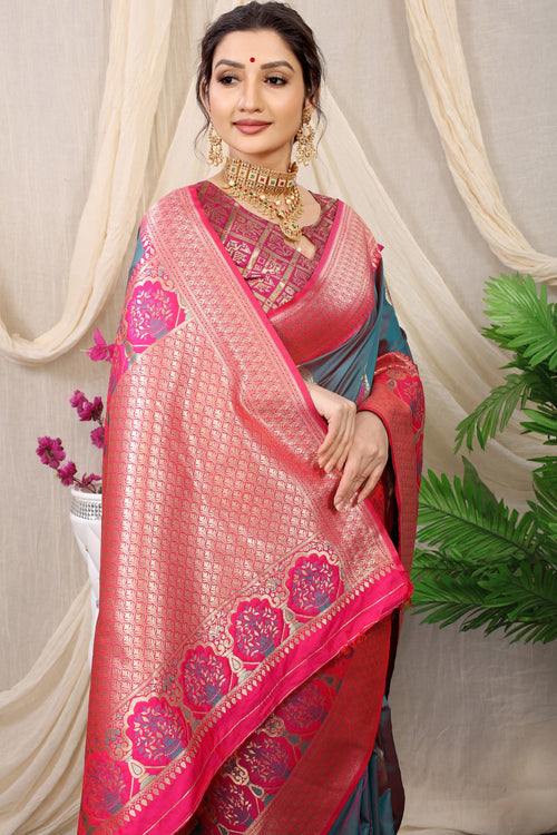 Load image into Gallery viewer, Imbrication Grey Kanjivaram Silk With Sizzling Blouse Piece
