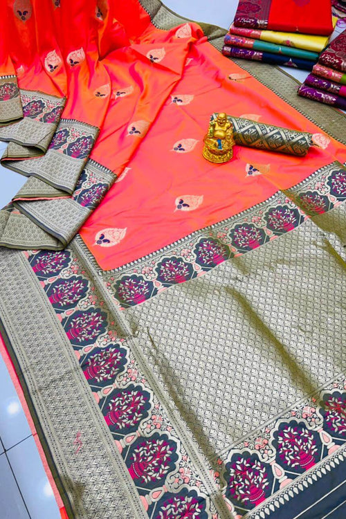 Load image into Gallery viewer, Lissome Peach Kanjivaram Silk With Sizzling Blouse Piece
