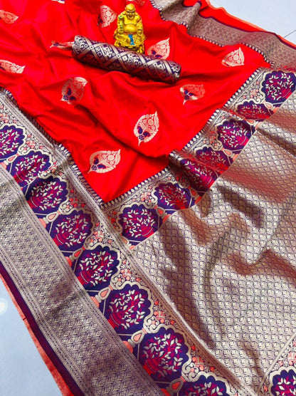 Moiety Red Kanjivaram Silk With Sizzling Blouse Piece