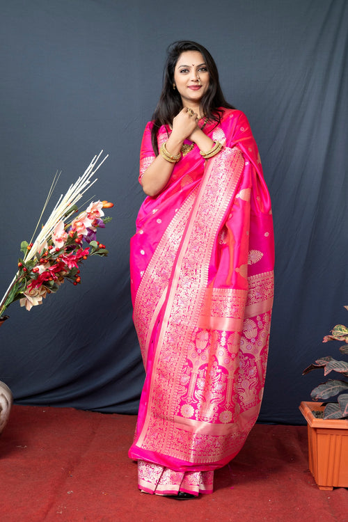 Load image into Gallery viewer, Redolent Dark Pink Kanjivaram Silk With Demure Blouse Piece
