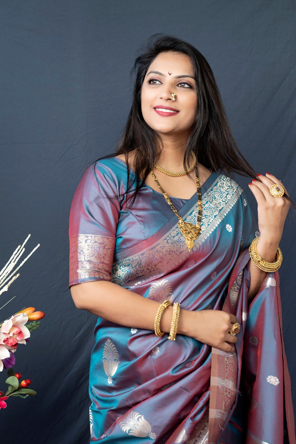 Propinquity Grey Kanjivaram Silk With Demure Blouse Piece