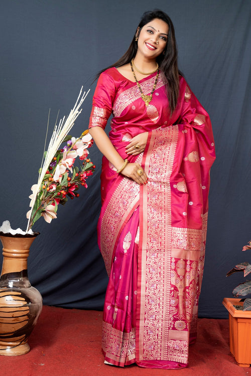 Load image into Gallery viewer, Ratatouille Pink Kanjivaram Silk With Demure Blouse Piece
