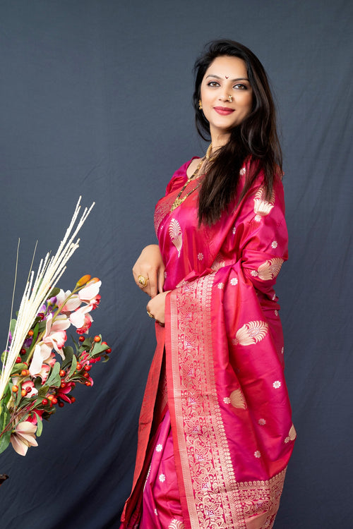 Load image into Gallery viewer, Ratatouille Pink Kanjivaram Silk With Demure Blouse Piece
