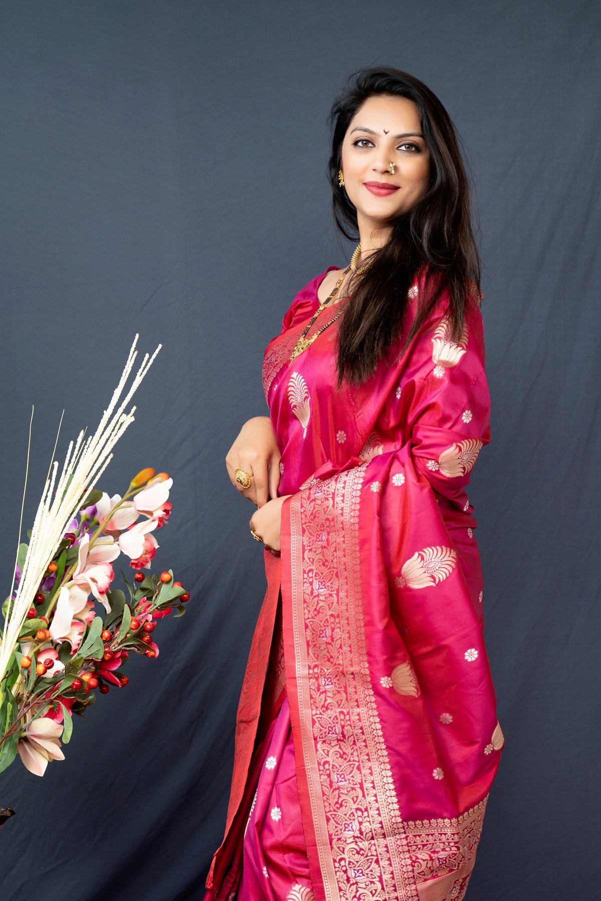 Ratatouille Pink Kanjivaram Silk With Demure Blouse Piece