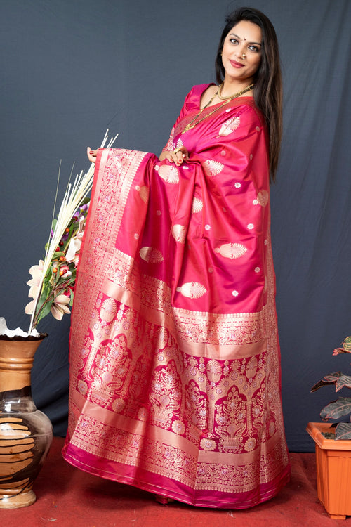 Load image into Gallery viewer, Ratatouille Pink Kanjivaram Silk With Demure Blouse Piece
