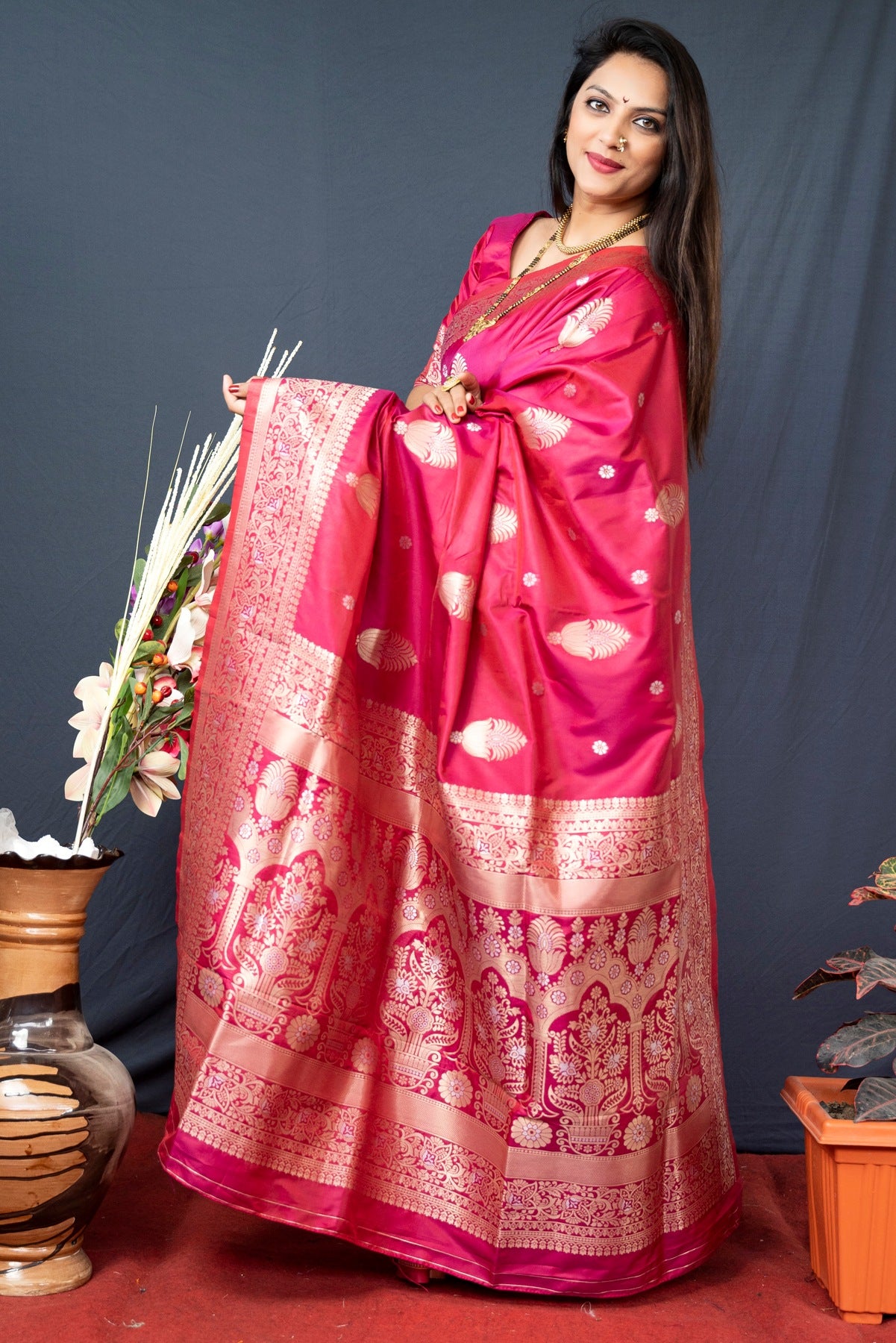 Ratatouille Pink Kanjivaram Silk With Demure Blouse Piece