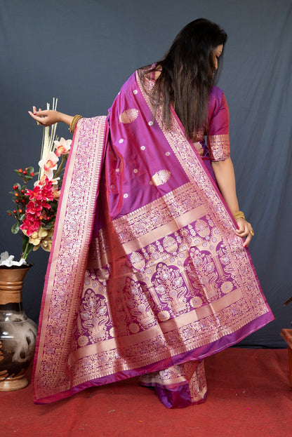 Panoply Purple Kanjivaram Silk With Demure Blouse Piece