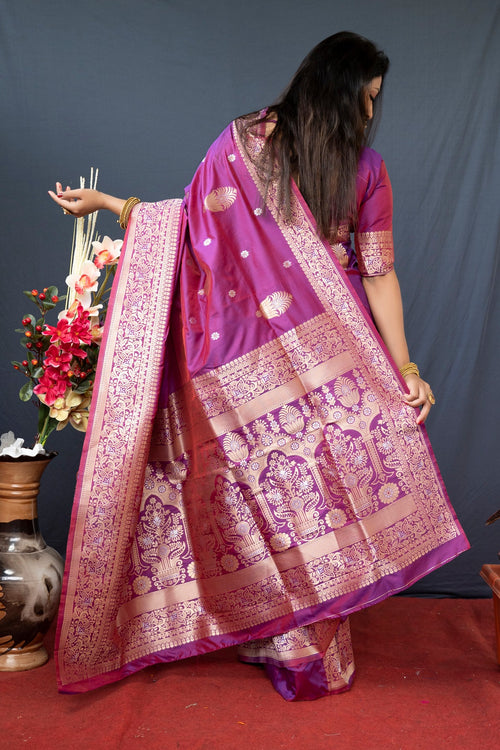 Load image into Gallery viewer, Panoply Purple Kanjivaram Silk With Demure Blouse Piece
