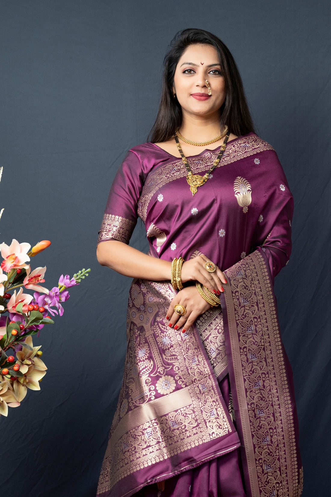 Quintessential Wine Kanjivaram Silk With Demure Blouse Piece