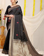 Gleaming Black Banarasi Silk Saree With Magnetic Blouse Piece