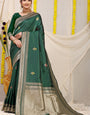 Sensational Dark Green Banarasi Silk Saree With Magnetic Blouse Piece